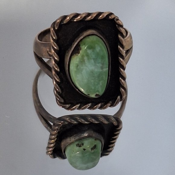 Size 6.5 Sterling Silver Manassa Turquoise Ring, Vintage Navajo Antique Jewelry - Picture 12 of 12